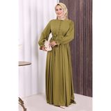 Bym Fashion Düğme Detay Elbise 6055 Yağ Yeşili - 2