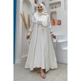 Bym Fashion Elbiseli Abaya Takım ŞAL HEDİYE 3883 Ekru - 42