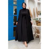 Bym Fashion Elbiseli Abaya Takım ŞAL HEDİYE 3883 Siyah - 46