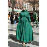 Bym Fashion Elbiseli Abaya Takım ŞAL HEDİYE 3883 Zümrüt - 46