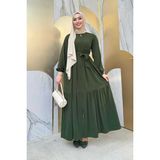 Bym Fashion Fermuarlı Kol Manşetleri Lastikli Fırfırlı Elbise 6001 Haki - 42