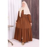 Bym Fashion Fermuarlı Kol Manşetleri Lastikli Fırfırlı Elbise 6001 Taba - 48