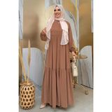 Bym Fashion Fermuarlı Kol Manşetleri Lastikli Fırfırlı Elbise 6001 Vizon - 48