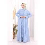 Bym Fashion Fırfır Detaylı Elbise 6066 Mavi - 3