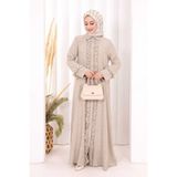 Bym Fashion Fırfır Detaylı Elbise 6066 Vizon - 1
