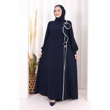 Bym Fashion Gül ve Şerit Detaylı Elbise Şal Hediyeli 6065 Lacivert - 2