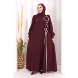 Bym Fashion Gül ve Şerit Detaylı Elbise Şal Hediyeli 6065 Mürdüm - 1