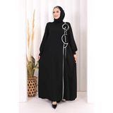 Bym Fashion Gül ve Şerit Detaylı Elbise Şal Hediyeli 6065 Siyah - 3