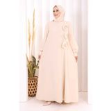 Bym Fashion Gül ve Şerit Detaylı Elbise Şal Hediyeli 6065 Taş - 2