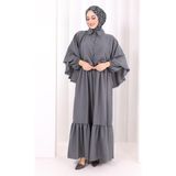 Bym Fashion Güpür Detay Pelerinli Elbise 6079 Antrasit - 3