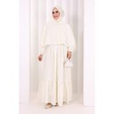 Bym Fashion Güpür Detay Pelerinli Elbise 6079 Ekru - 3