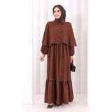 Bym Fashion Güpür Detay Pelerinli Elbise 6079 Kahverengi - 2