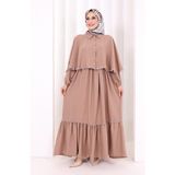 Bym Fashion Güpür Detay Pelerinli Elbise 6079 Somon - 3