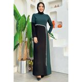 Bym Fashion Iki Renkli Inci Detaylı Elbise 3865 Zümrüt - 40