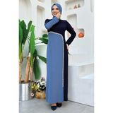 Bym Fashion İki Renkli İnci Detaylı Elbise Lacivert 3865