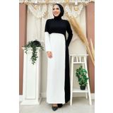Bym Fashion İki Renkli İnci Detaylı Elbise Siyah 3865