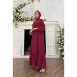 Bym Fashion Kat Kat Görünüm Kol Manşetleri Lastikli Şifon Elbise 3060 Bordo - 38
