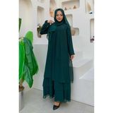 Bym Fashion Kat Kat Görünüm Kol Manşetleri Lastikli Şifon Elbise 3060 Zümrüt - 38