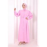 Bym Fashion Kemerli Kloş Elbise 7073 Pembe