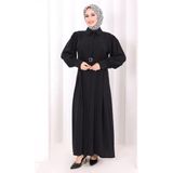 Bym Fashion Kemerli Kloş Elbise 7073 Siyah - 2