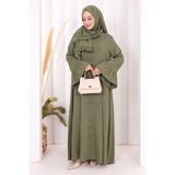 Bym Fashion Kol Fırfır Detay Elbise Şal Hediye! 6073 Haki - 1