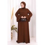 Bym Fashion Kol Fırfır Detay Elbise Şal Hediye! 6073 Kahverengi - 2