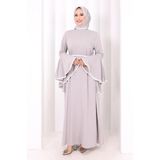 Bym Fashion Kol Fırfır Şerit Detaylı Şallı Elbise 6084 Gri - 2