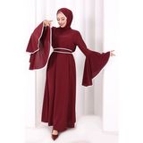 Bym Fashion Kol Fırfır Şerit Detaylı Şallı Elbise 6084 Mürdüm - 1