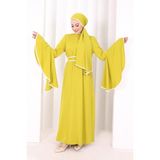 Bym Fashion Kol Fırfır Şerit Detaylı Şallı Elbise 6084 Yağ Yeşili - 2
