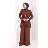 Bym Fashion Kolyeli Tunik Pantolon Takım 8027 Kahverengi