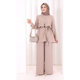 Bym Fashion Kolyeli Tunik Pantolon Takım 8027 Vizon - 1
