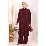 Bym Fashion Önü Şal Detaylı Tunik Pantolon Takım 8018 Mürdüm - 3
