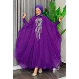 Bym Fashion Pul Payet İşlemeli Şifon Pelerinli Elbiseli Abiye Takım 3774 Mor - 1