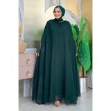 Bym Fashion Püsküllü Yakası Taş Detaylı Abayalı Elbise Takım 8494 Zümrüt - Standart