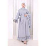 Bym Fashion Şallı Fırfırlı Elbise 6085 Gri - 1
