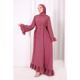 Bym Fashion Şallı Fırfırlı Elbise 6085 Gül Kurusu - 3