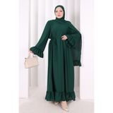 Bym Fashion Şallı Fırfırlı Elbise 6085 Zümrüt - 2