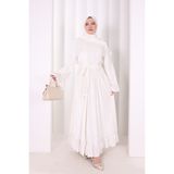 Bym Fashion Şallı Fırfırlı Elbise 6086 Ekru - 3