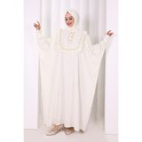 Bym Fashion Şallı Fırfırlı Elbise 6088 Ekru - Standart