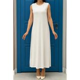 Bym Fashion Sıfır Kollu Uzun Sandy İçlik Elbise 3197 Ekru - Standart