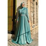 Bym Fashion Taşlı Kemer Akseuarlı Saten Abiye Elbise 3863 Mint - 48