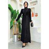 Bym Fashion Taşlı Krep Dantel Elbise 3870 Siyah - 40