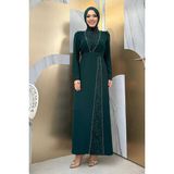 Bym Fashion Taşlı Krep Dantel Elbise 3870 Zümrüt - 48