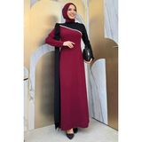 Bym Fashion Tek Omuz Fiyonk Apoletli Çift Renk Elbise 3862 Bordo - 46