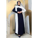 Bym Fashion Tek Omuz Fiyonk Apoletli Çift Renk Elbise 3862 Lacivert - 40