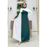 Bym Fashion Tek Omuz Fiyonk Apoletli Çift Renk Elbise 3862 Zümrüt-Ekru - Zümrüt - Ekru - 44