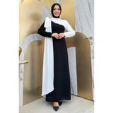 Bym Fashion Tek Omuz Fiyonk Apoletli Çift Renk Elbise Siyah 3862