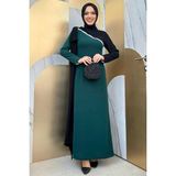Bym Fashion Tek Omuz Fiyonk Apoletli Çift Renk Elbise Zümrüt 3862