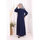 Bym Fashion Tek Tarafı Yandan Büzmeli Elbise 6017 Lacivert - 46