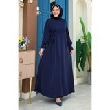 Bym Fashion Tek Tarafı Yandan Büzmeli Elbise 6017 Lacivert - 48